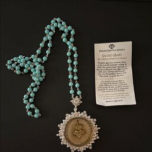 VSA CLOISTER SACRED HEART NECKLACE 4MM TURQUOISE BEADS - NWT